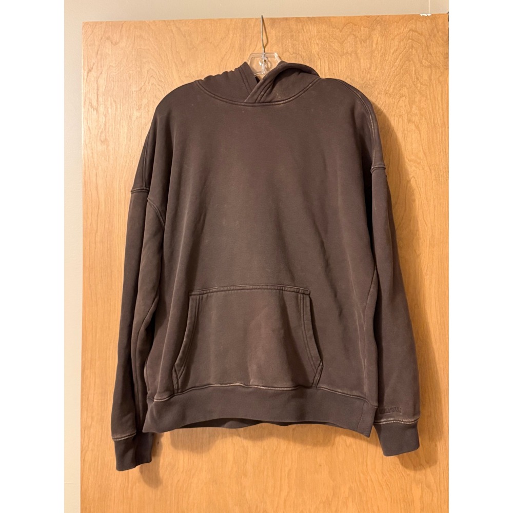 Hollister Mens Boxy Fit Hoodie Brown Faded Wash Pullover Sweatshirt Large